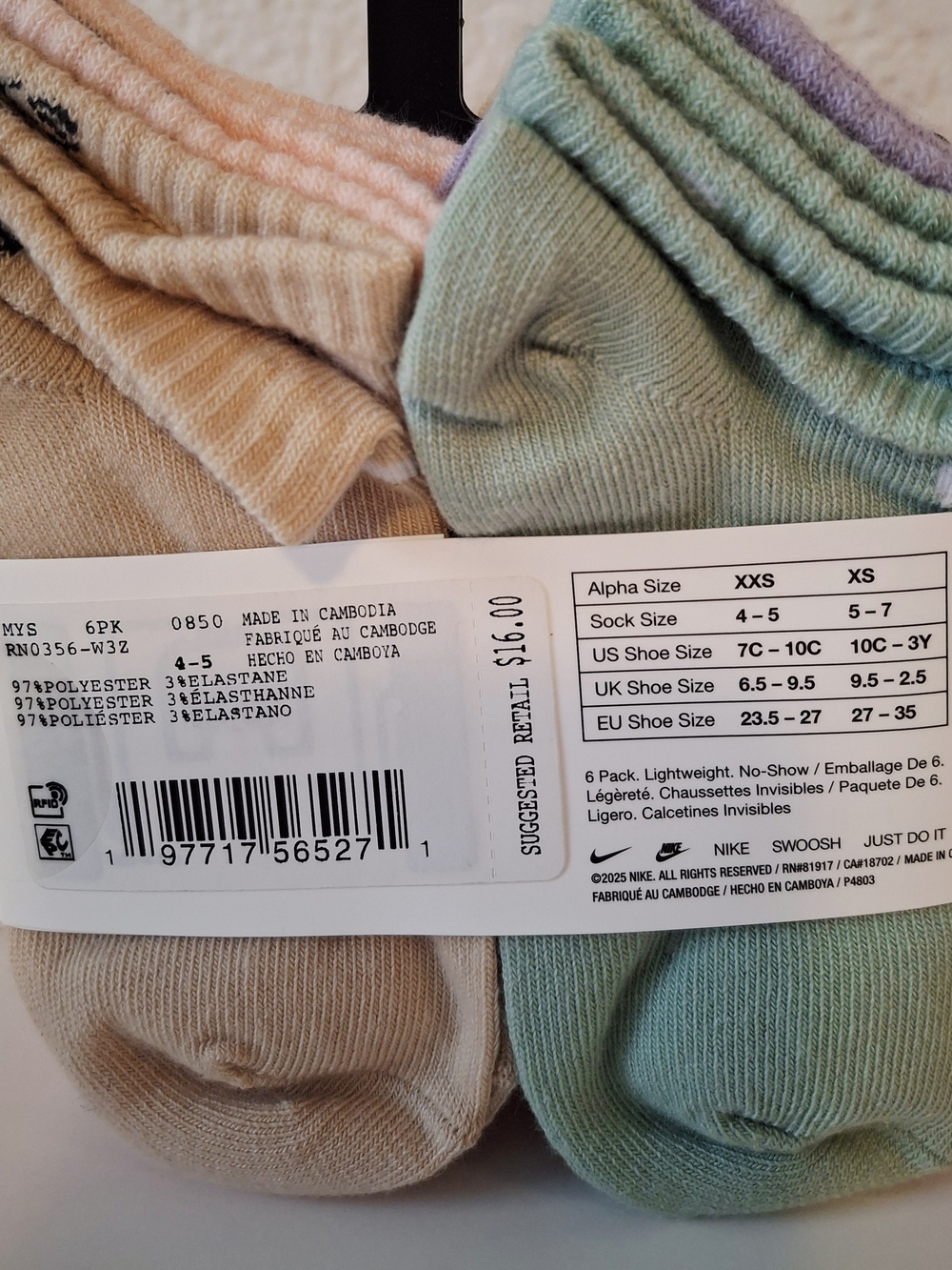 Nike Toddler 2 Sets No-Show Socks: 6 Pk Pastel, 6 Pk Bright - Picture 3 of 6